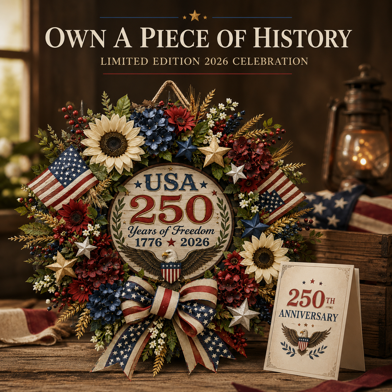 USA 250 Years of Freedom Commemorative Door Wreath โ Celebrating American Independence (1776โ2026)