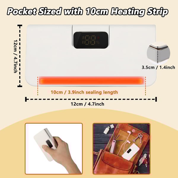 đŸ’¡Portable mini sealing machine, rechargeable portable bag resealer with 6 adjustable speeds and LED power display