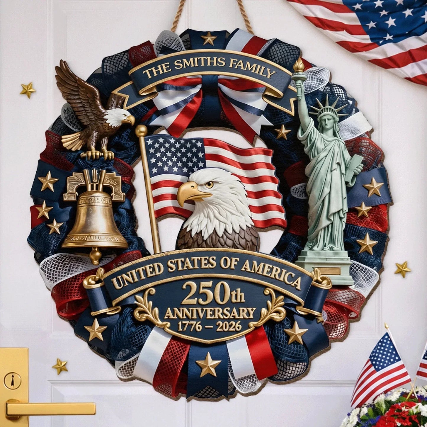 Custom Wood Sign - Personalized America 250th Anniversary Gifts For Mom, Dad, Brother, Sister, Kids - Built On Hope And Courage