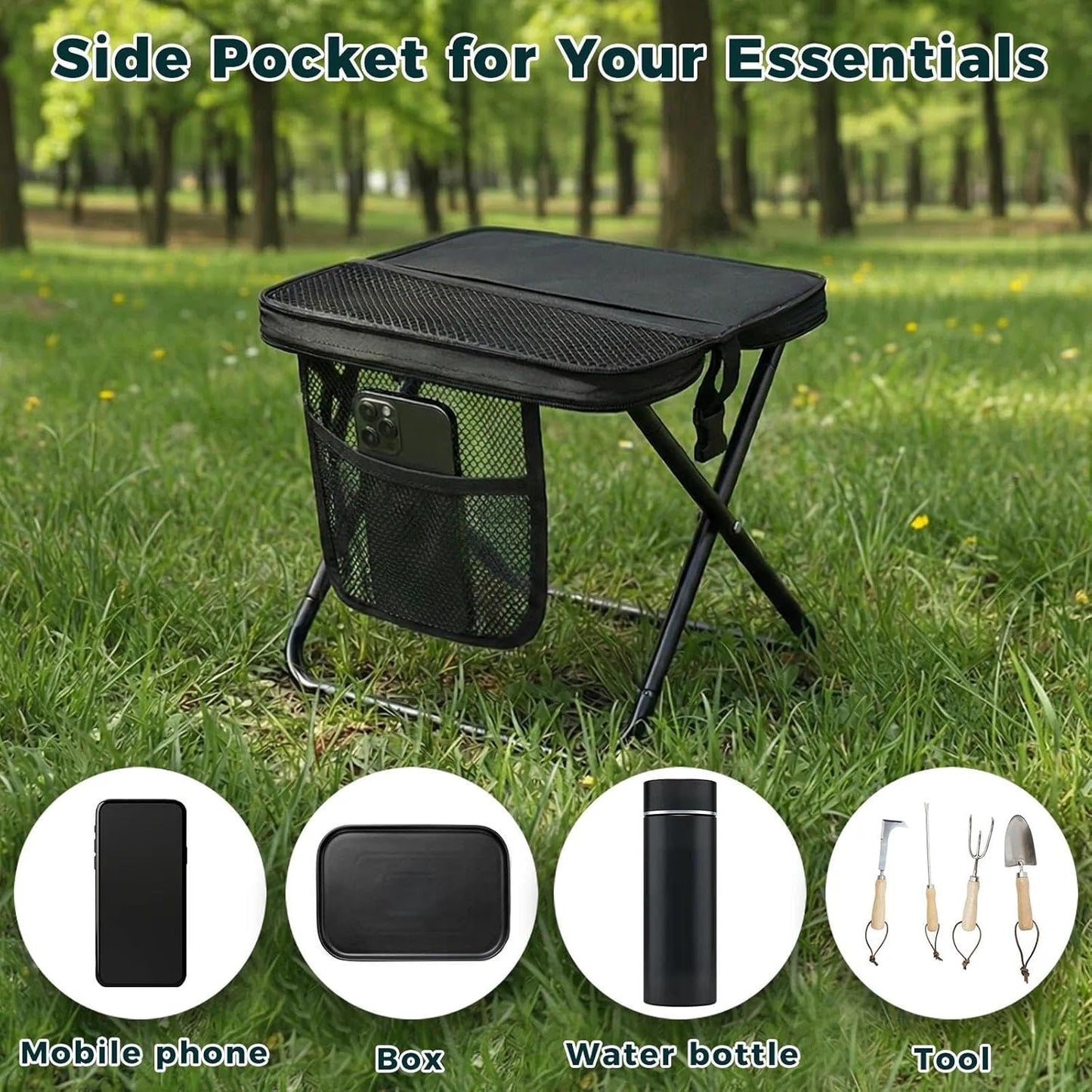 Portable Collapsible Stool - Folding Chair with Storage Pouch
