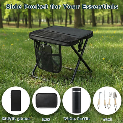 Portable Collapsible Stool - Folding Chair with Storage Pouch