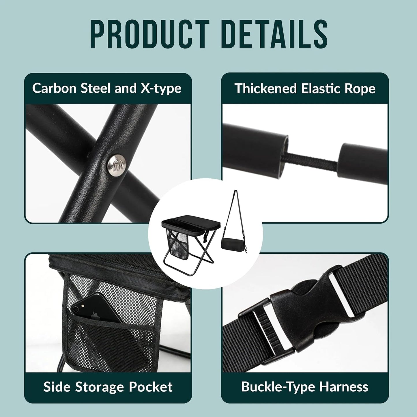 Portable Collapsible Stool - Folding Chair with Storage Pouch