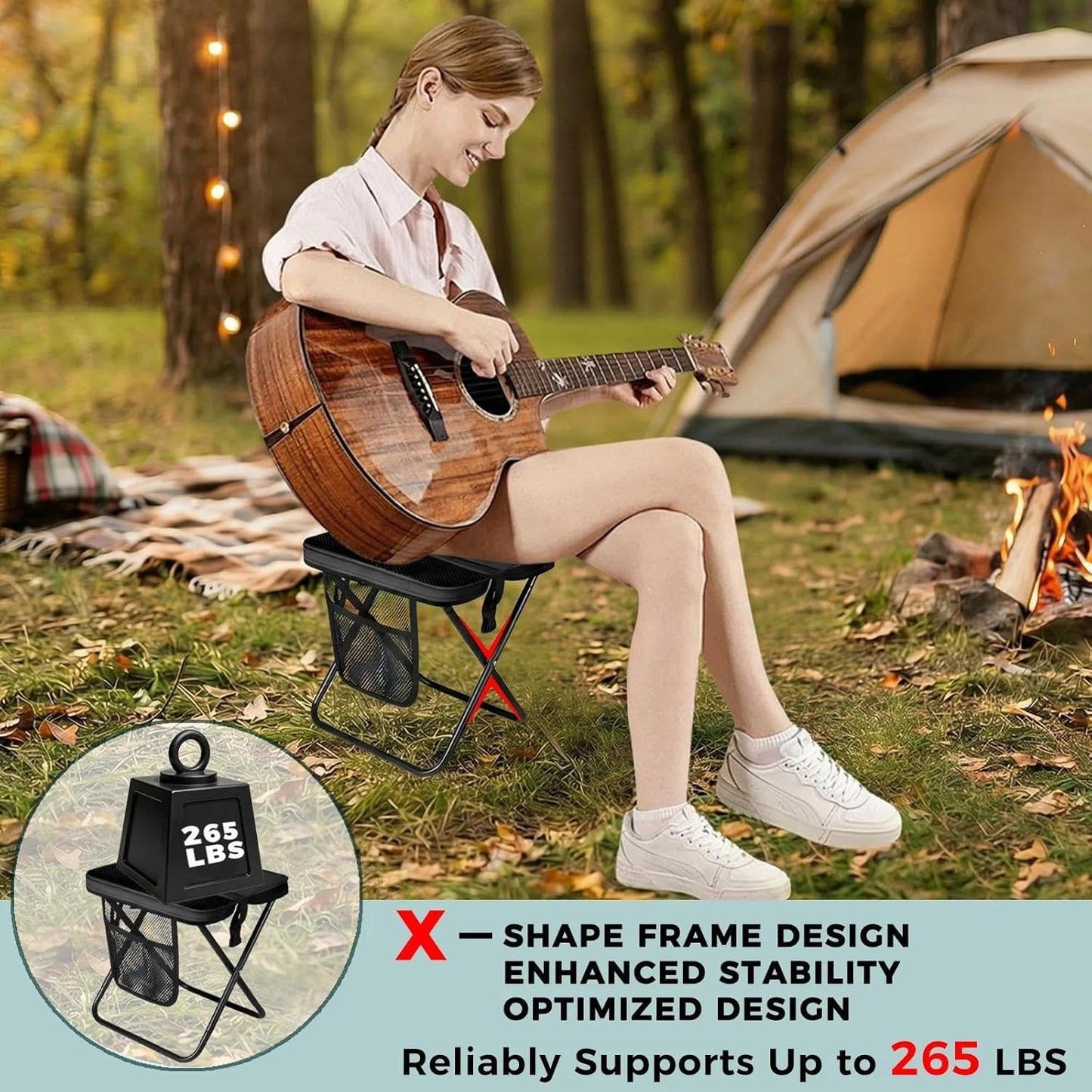 Portable Collapsible Stool - Folding Chair with Storage Pouch