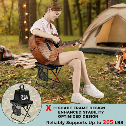 Portable Collapsible Stool - Folding Chair with Storage Pouch