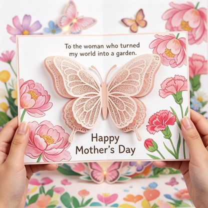 Handcrafted 3D Pop-Up Mother's Day Card - Exquisite Floral Butterfly Art