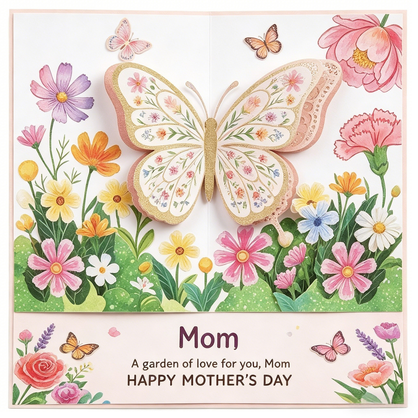 Handcrafted 3D Pop-Up Mother's Day Card - Exquisite Floral Butterfly Art
