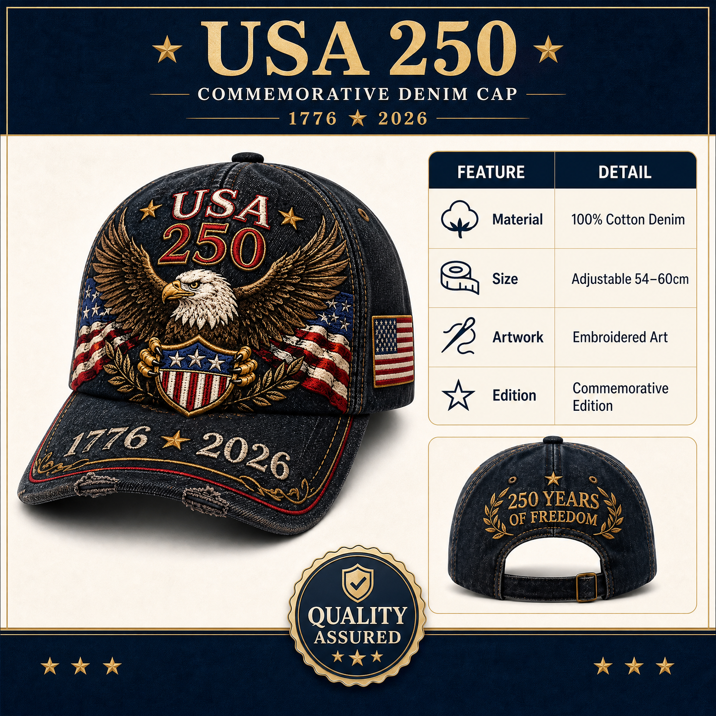 Freedom Eagle 250™ Cap  Celebrating 250 Years of American Freedom (1776–2026)
