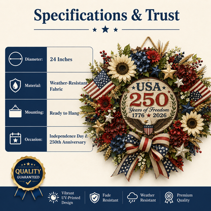 USA 250 Years of Freedom Commemorative Door Wreath – Celebrating American Independence (1776–2026)