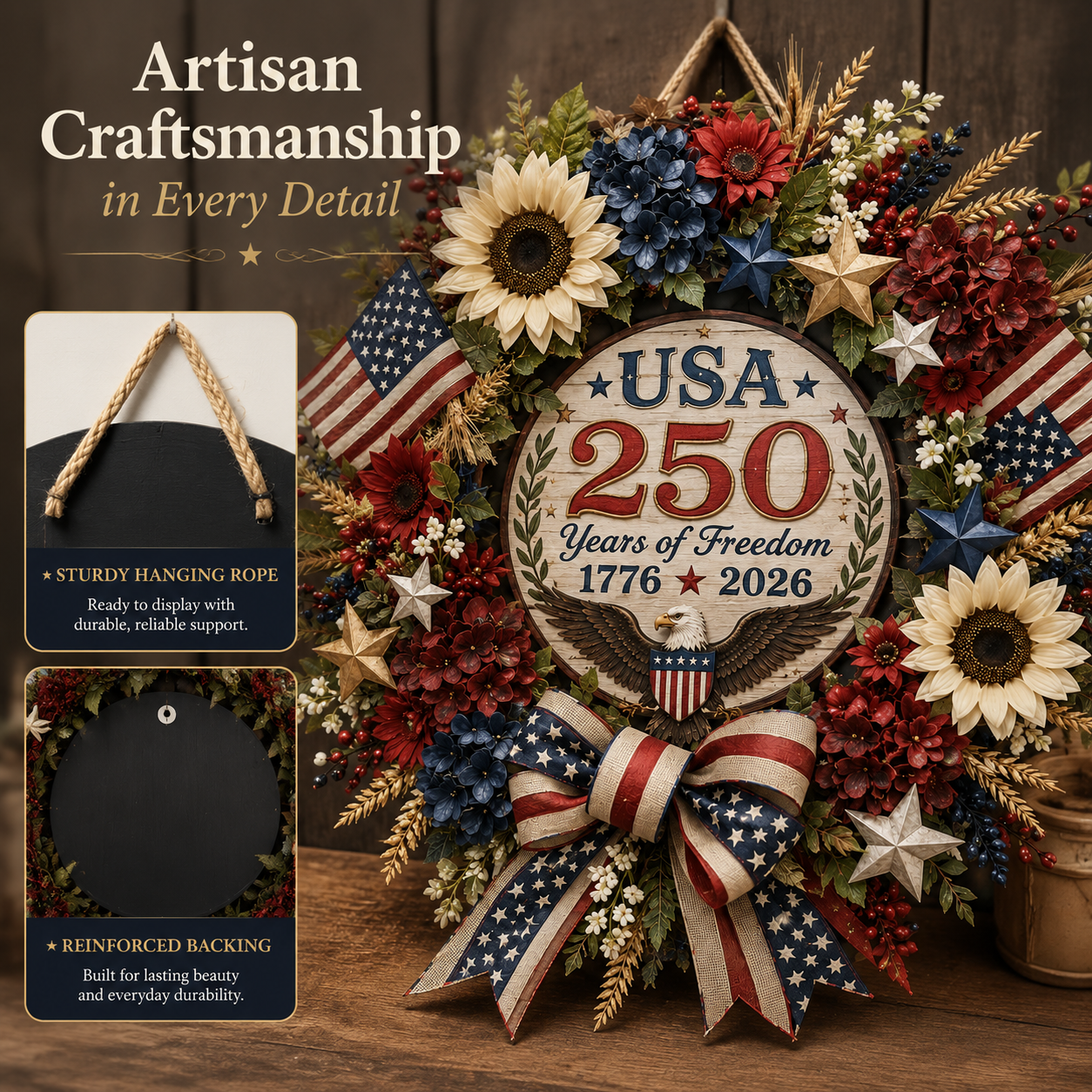USA 250 Years of Freedom Commemorative Door Wreath – Celebrating American Independence (1776–2026)