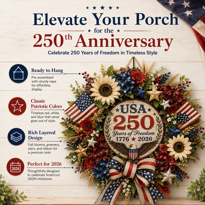 USA 250 Years of Freedom Commemorative Door Wreath – Celebrating American Independence (1776–2026)