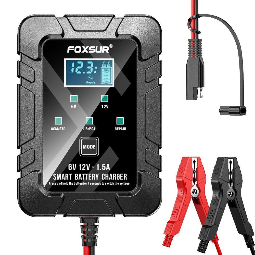 🔋1.5A 12V 6V 🚗automatic Maintenance-free gel agm dry wet deepcycle pulse repair car battery charger