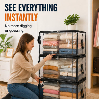 🔥Large Clear Storage Box with Hinged Lid – Heavy-Duty High Capacity Organizer🔥