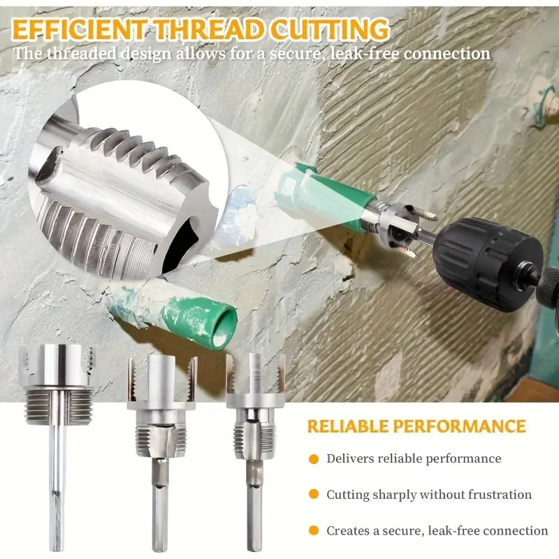 3-Piece Heavy-Duty Alloy Pipe Threading Tool Set - 1/2", 3/4", 1" Internal/External Threads