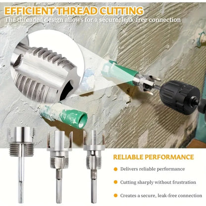 3-Piece Heavy-Duty Alloy Pipe Threading Tool Set - 1/2", 3/4", 1" Internal/External Threads