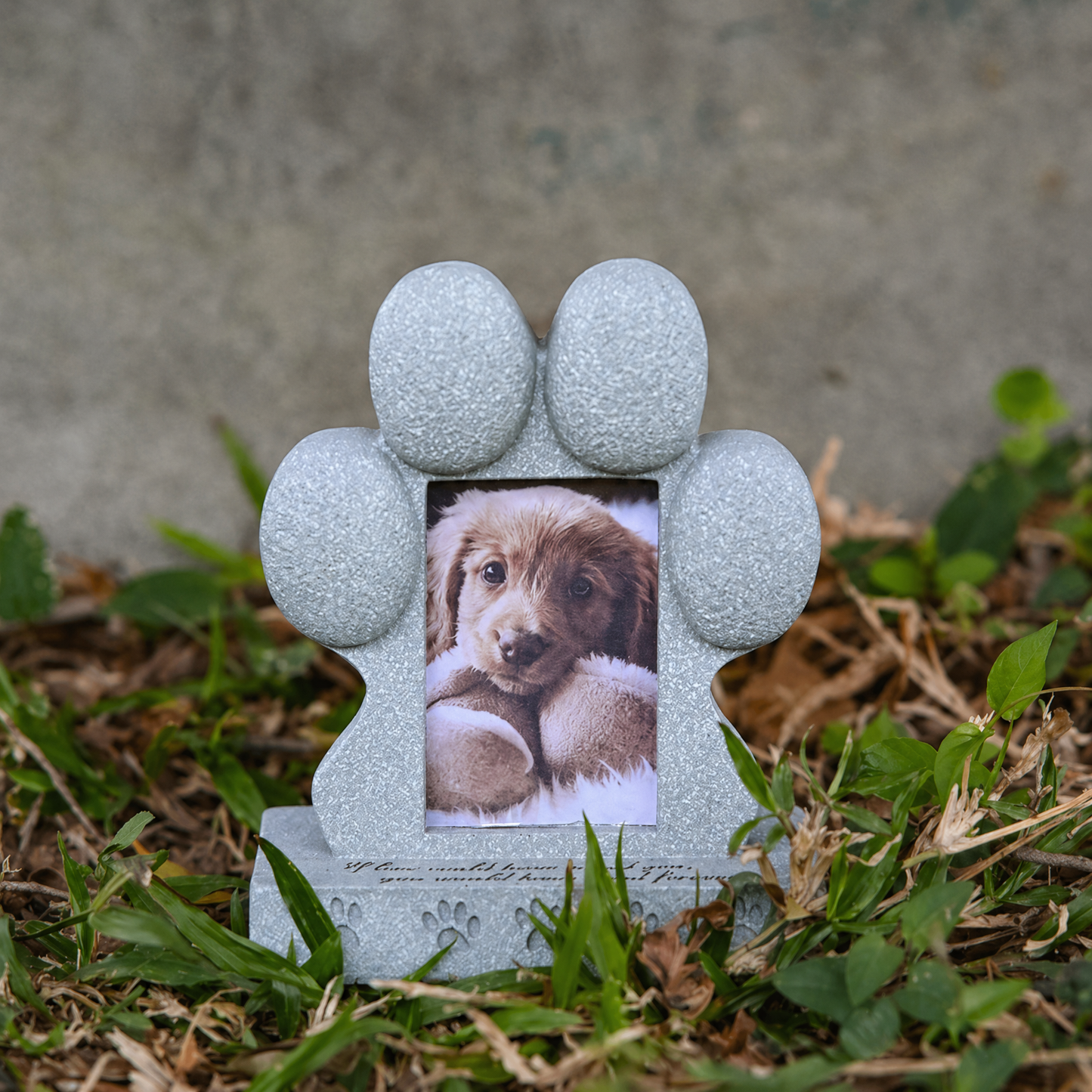 Dog Memorial Stone Pets, Paw Shaped Garden Grave Marker with Photo Slot
