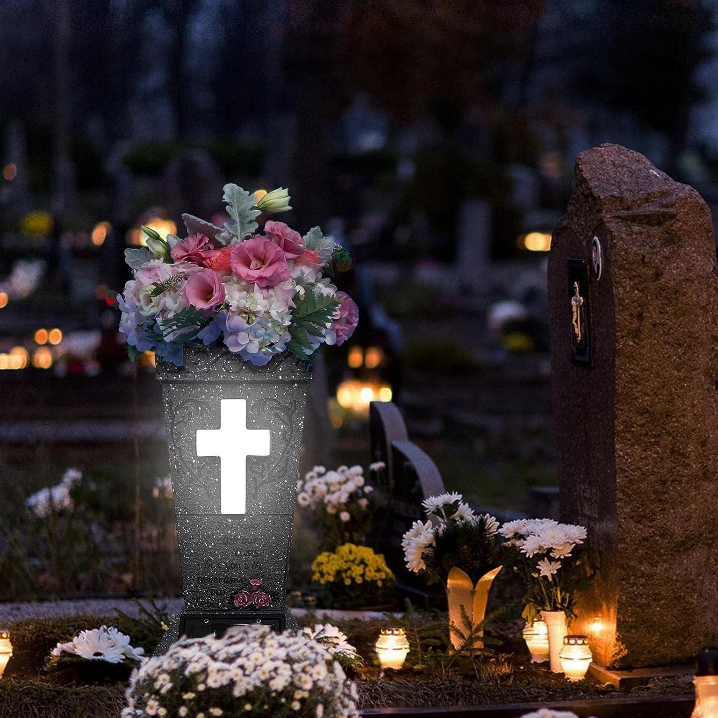 💕Hot sale 49% OFF💖Solar Cemetery Vase with LED Cross – A Beautiful Tribute That Shines with Love 🌙✝️