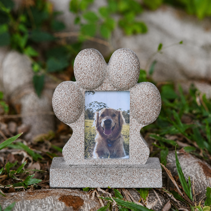 Dog Memorial Stone Pets, Paw Shaped Garden Grave Marker with Photo Slot
