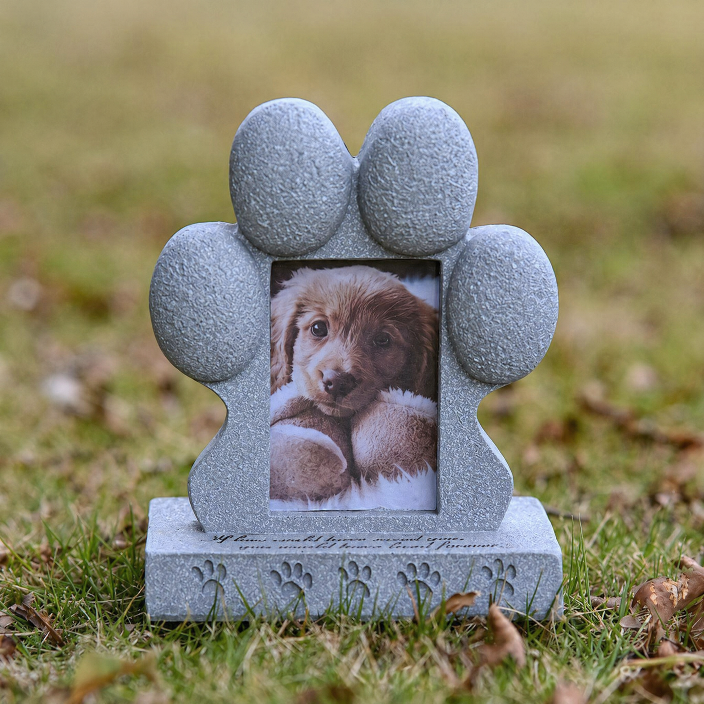 Dog Memorial Stone Pets, Paw Shaped Garden Grave Marker with Photo Slot