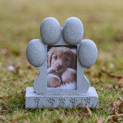 Dog Memorial Stone Pets, Paw Shaped Garden Grave Marker with Photo Slot
