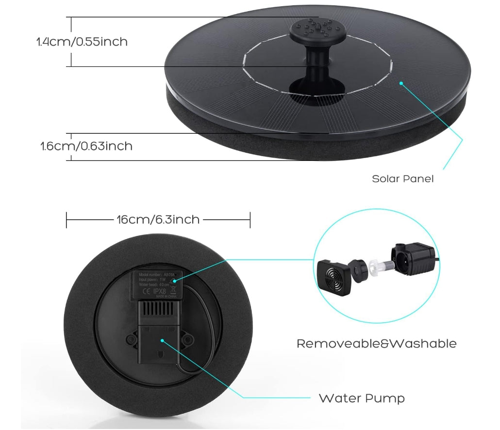 Last Day 49% OFF🔥 Solar Bath Fountains Pump, Upgrade 1.4W Solar Fountain