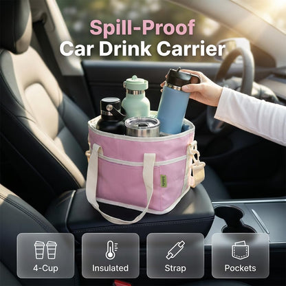 Family Size 4 Compartment Drink Bag, Multiple Tumbler Carrier Caddy