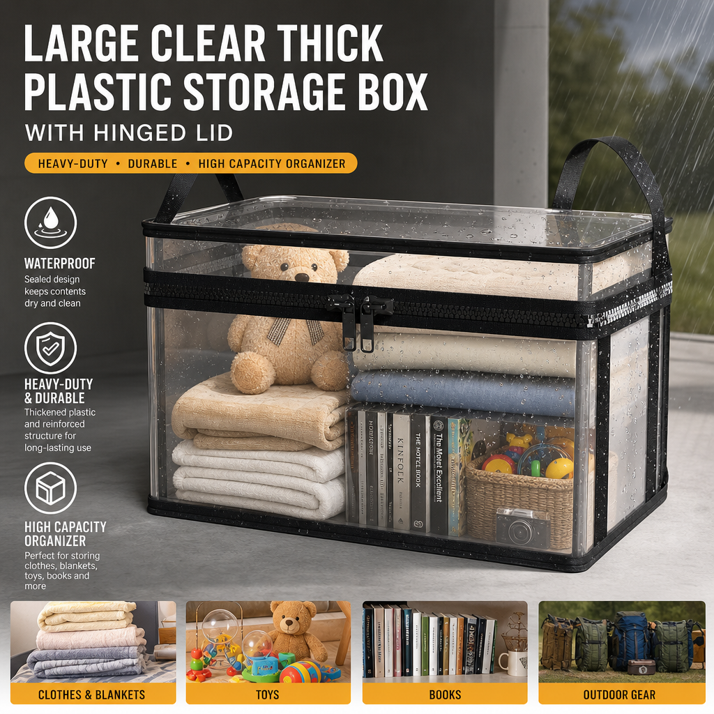 🔥Large Clear Storage Box with Hinged Lid – Heavy-Duty High Capacity Organizer🔥