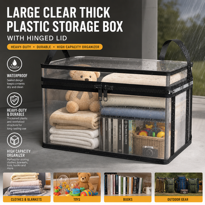 🔥Large Clear Storage Box with Hinged Lid – Heavy-Duty High Capacity Organizer🔥