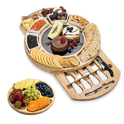 🎉 Holiday Special: Large Round Bamboo Charcuterie &amp; Cheese Board – Only $49.99!