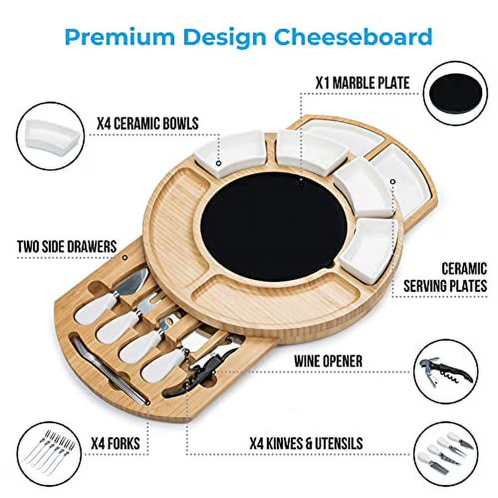 🎉 Holiday Special: Large Round Bamboo Charcuterie &amp; Cheese Board – Only $49.99!
