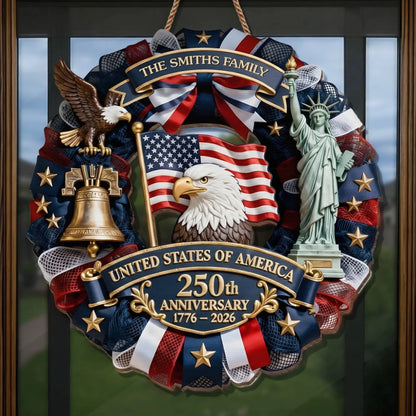 Custom Wood Sign - Personalized America 250th Anniversary Gifts For Mom, Dad, Brother, Sister, Kids - Built On Hope And Courage