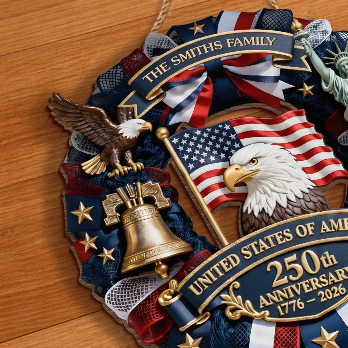 Custom Wood Sign - Personalized America 250th Anniversary Gifts For Mom, Dad, Brother, Sister, Kids - Built On Hope And Courage
