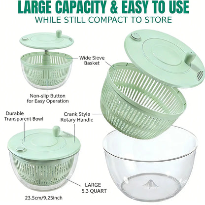Salad Spinner Large, 3 IN 1 Vegetable and Fruit Washing Bowl with Strainer
