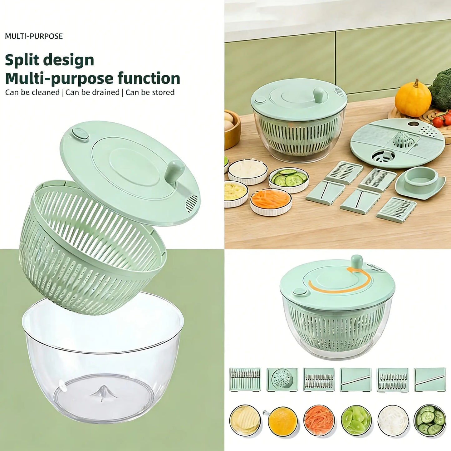Salad Spinner Large, 3 IN 1 Vegetable and Fruit Washing Bowl with Strainer