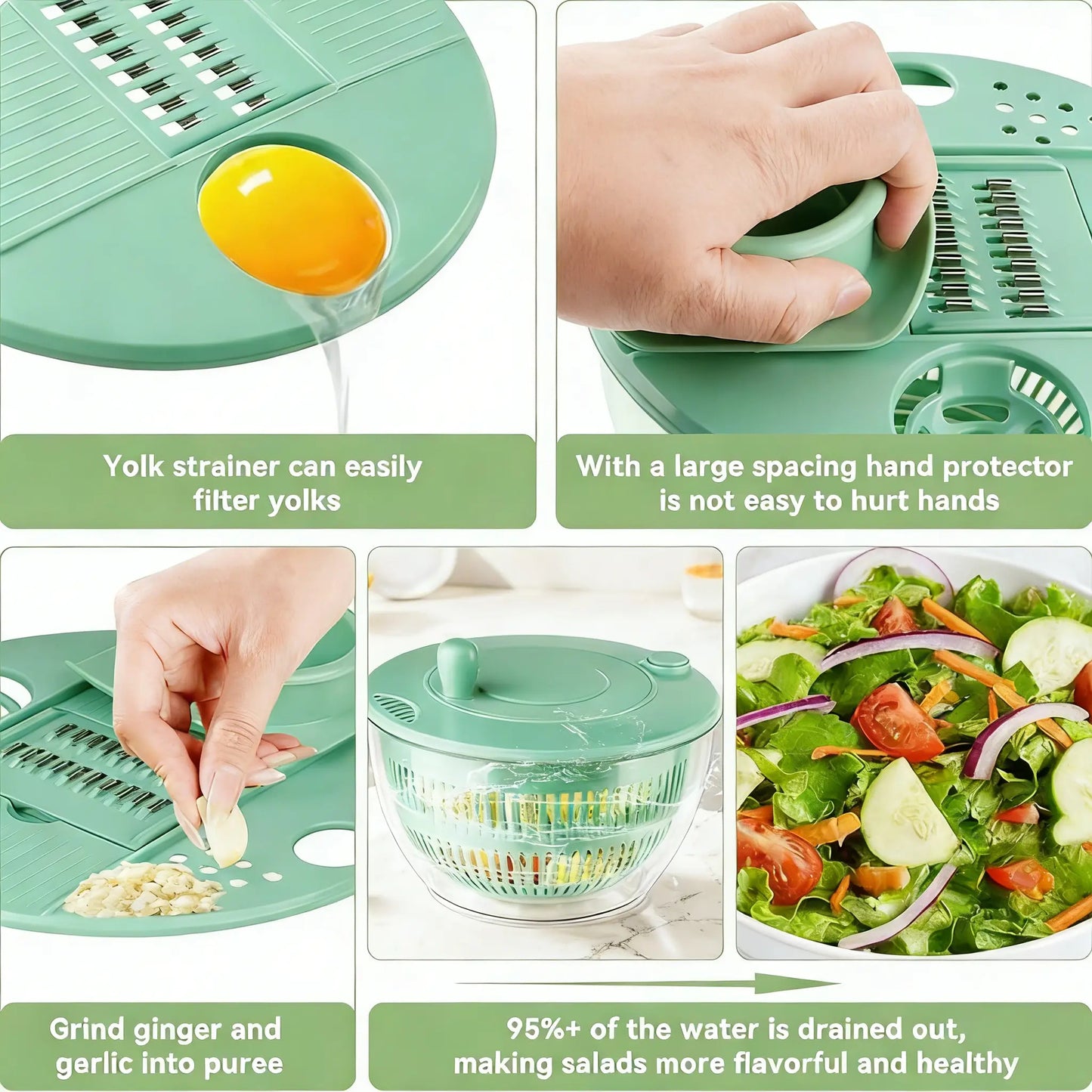 Salad Spinner Large, 3 IN 1 Vegetable and Fruit Washing Bowl with Strainer