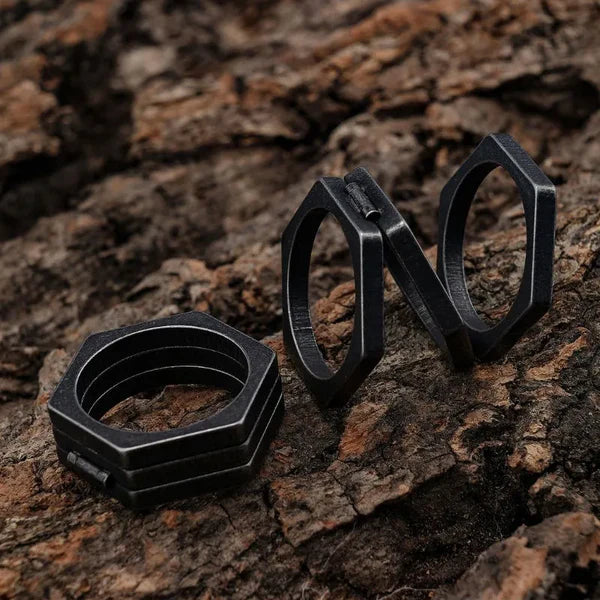 Retro Hexagonal Folding Stainless Steel Men's Ring