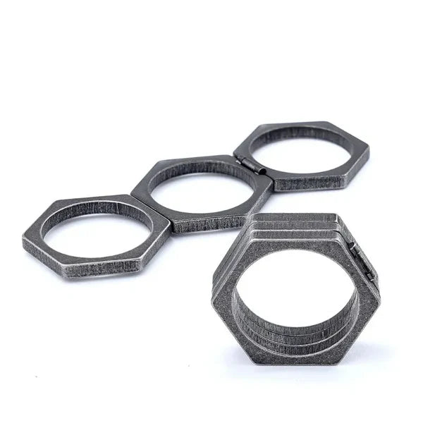 Retro Hexagonal Folding Stainless Steel Men's Ring