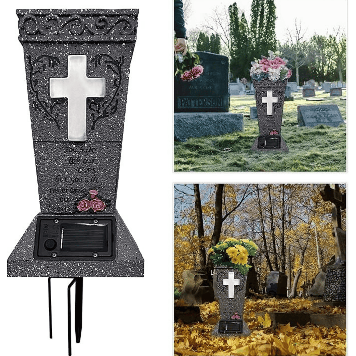 💕Hot sale 49% OFF💖Solar Cemetery Vase with LED Cross – A Beautiful Tribute That Shines with Love 🌙✝️