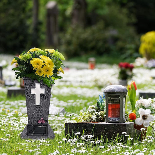 💕Hot sale 49% OFF💖Solar Cemetery Vase with LED Cross – A Beautiful Tribute That Shines with Love 🌙✝️