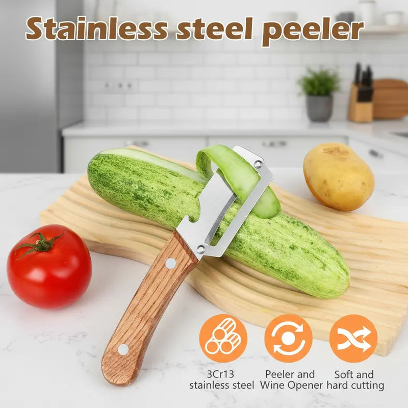 Stainless Peeler , High-Grade Durability, Clean, Precision Peeling + Bottle Opener