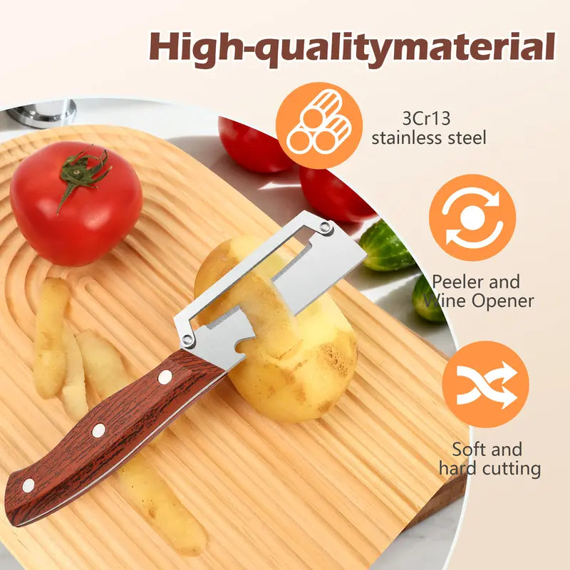 Stainless Peeler , High-Grade Durability, Clean, Precision Peeling + Bottle Opener