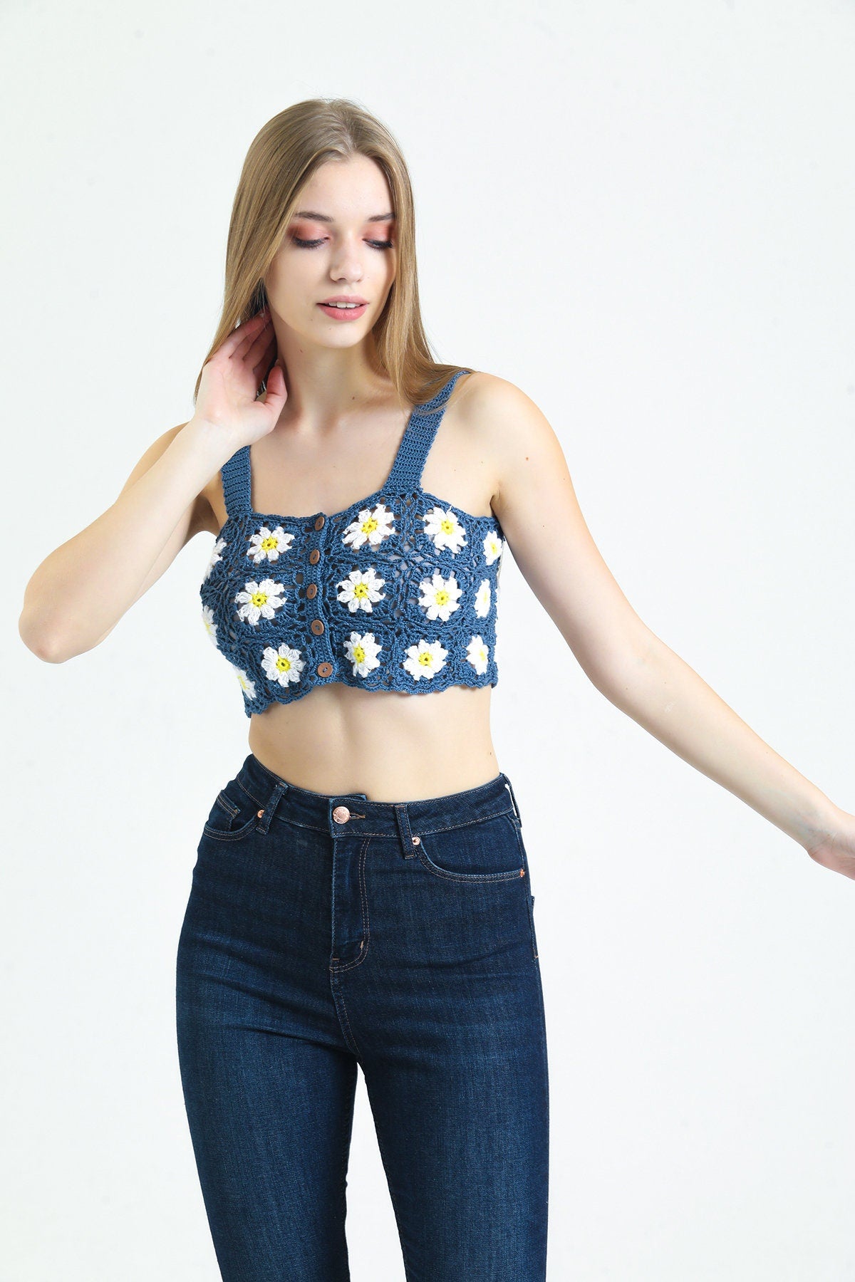 🌸Handmade Cotton Crochet Floral Top, Summer Knitwear