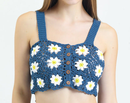 🌸Handmade Cotton Crochet Floral Top, Summer Knitwear