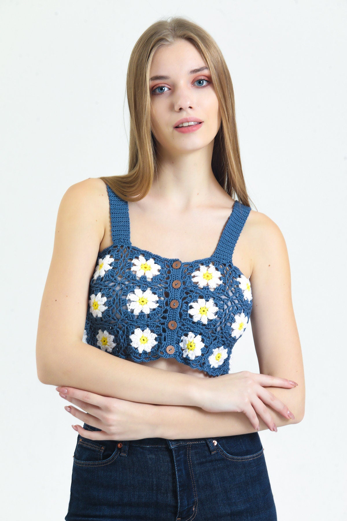 🌸Handmade Cotton Crochet Floral Top, Summer Knitwear