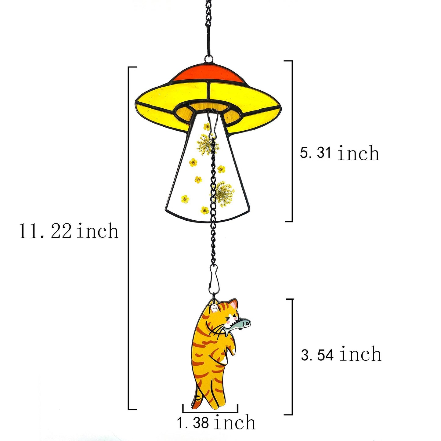 🔥Stained Glass Cat UFO Spaceship Suncatcher: Feline Alien Encounter Mobile