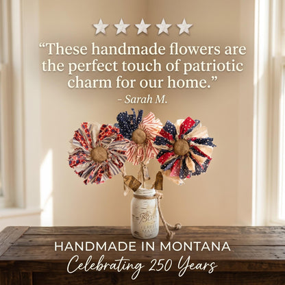 🔥Handmade American Flag Fabric Rag Flowers/250th Fourth Of July Centerpiece Flower Decor