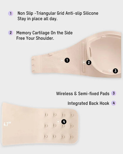 Strapless Wireless Padded Bandeau Bra – Non-Slip Seamless Comfort