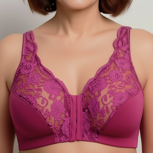 Front hooks, stretch-lace, super-lift, and posture correction – ALL IN ONE BRA!