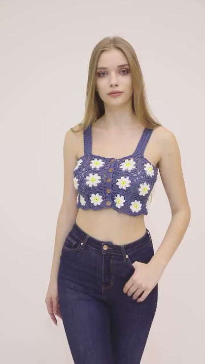 🌸Handmade Cotton Crochet Floral Top, Summer Knitwear
