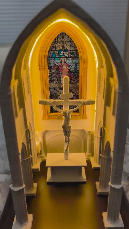 🕊️Mini Church Chapel Lamp – JESUS Crucifix, stained‑glass style
