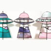 🔥Stained Glass Cat UFO Spaceship Suncatcher: Feline Alien Encounter Mobile